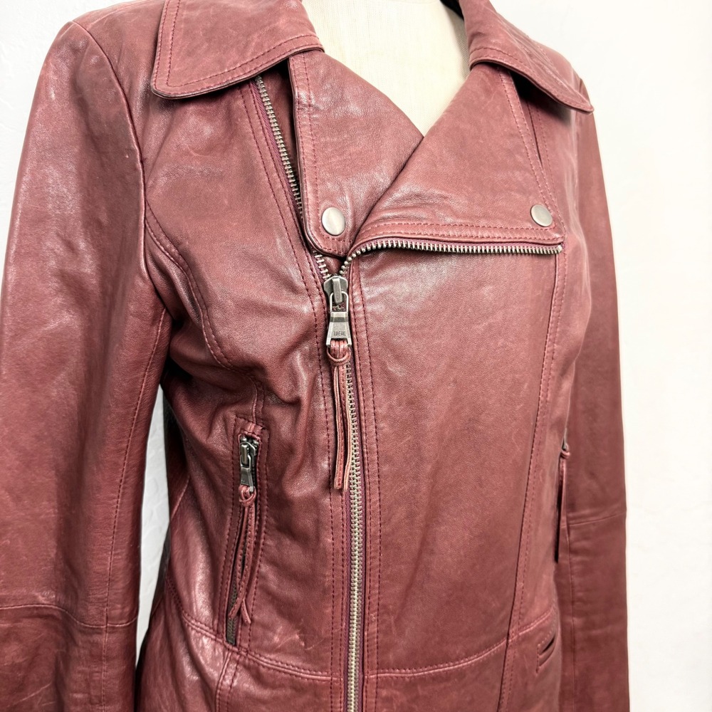 Womens Brown Leather Moto Jacket Asymmetrical Zip Y2K Flip Phone Pocket Size S - Picture 4 of 16